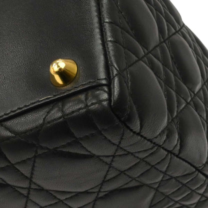 Christian Dior Black Lambskin Large Lady Dior Cannage 2way Shoulder Handbag