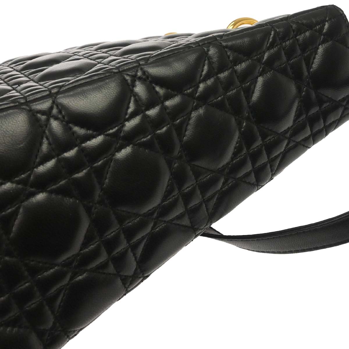 Christian Dior Black Lambskin Large Lady Dior Cannage 2way Shoulder Handbag