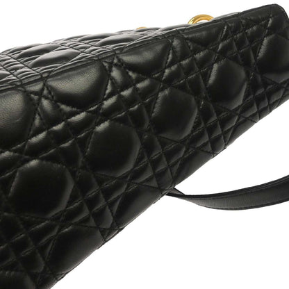 Christian Dior Black Lambskin Large Lady Dior Cannage 2way Shoulder Handbag