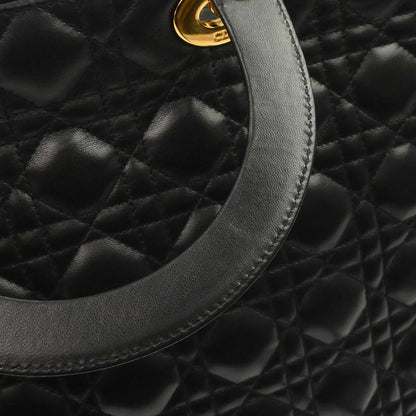 Christian Dior Black Lambskin Large Lady Dior Cannage 2way Shoulder Handbag