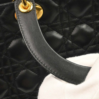 Christian Dior Black Lambskin Large Lady Dior Cannage 2way Shoulder Handbag