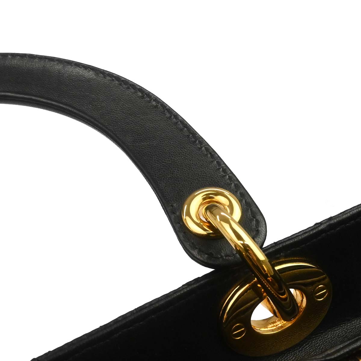 Christian Dior Black Lambskin Large Lady Dior Cannage 2way Shoulder Handbag