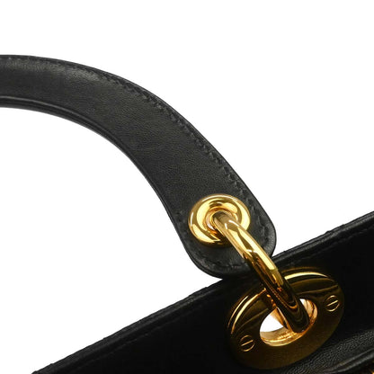 Christian Dior Black Lambskin Large Lady Dior Cannage 2way Shoulder Handbag