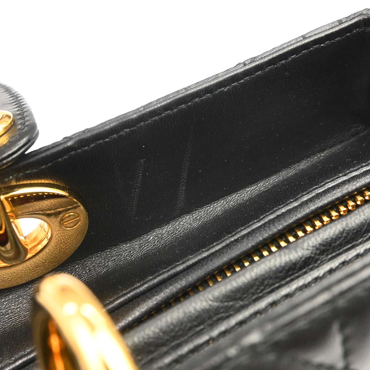 Christian Dior Black Lambskin Large Lady Dior Cannage 2way Shoulder Handbag