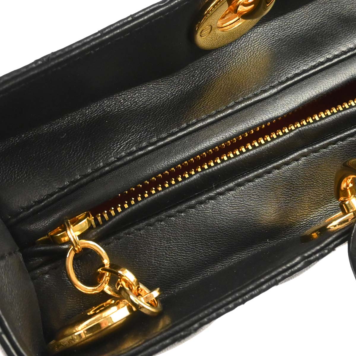 Christian Dior Black Lambskin Large Lady Dior Cannage 2way Shoulder Handbag