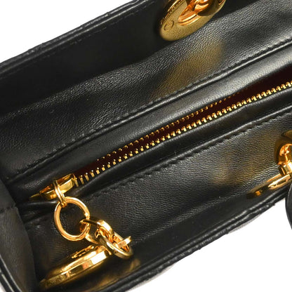 Christian Dior Black Lambskin Large Lady Dior Cannage 2way Shoulder Handbag