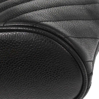 Chanel 1991-1994 Black Caviar Skin Chevron Handbag