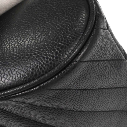 Chanel 1991-1994 Black Caviar Skin Chevron Handbag