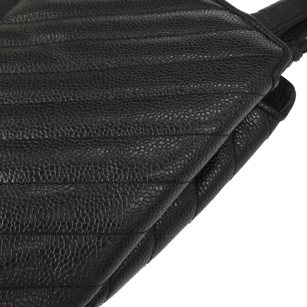 Chanel 1991-1994 Black Caviar Skin Chevron Handbag