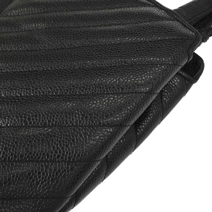 Chanel 1991-1994 Black Caviar Skin Chevron Handbag