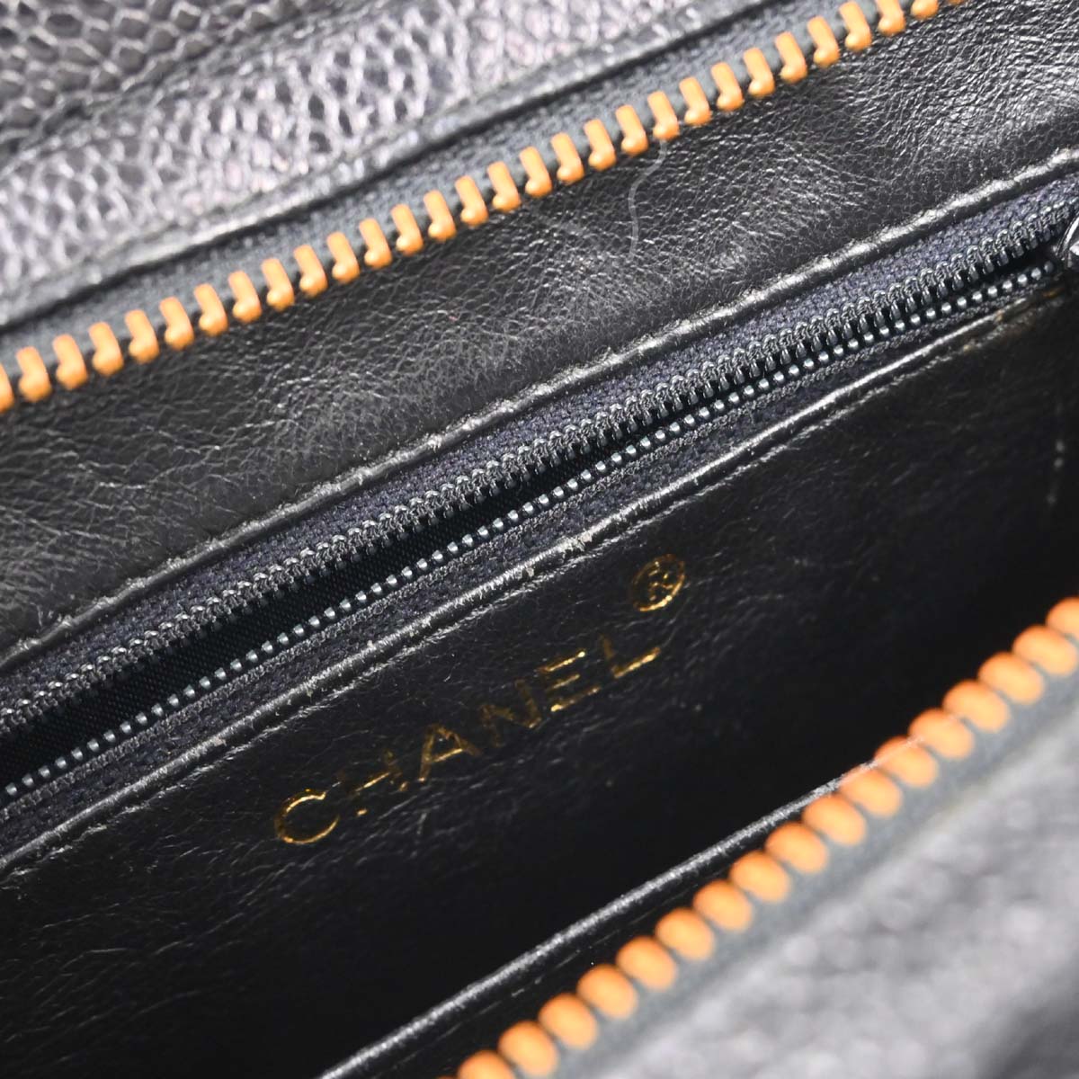 Chanel 1991-1994 Black Caviar Skin Chevron Handbag