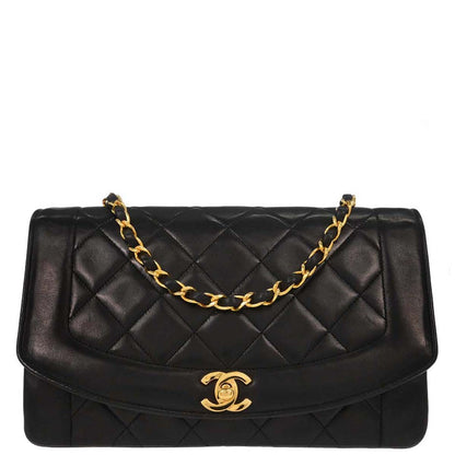 Chanel 1989-1991 Black Lambskin Medium Diana Shoulder Bag