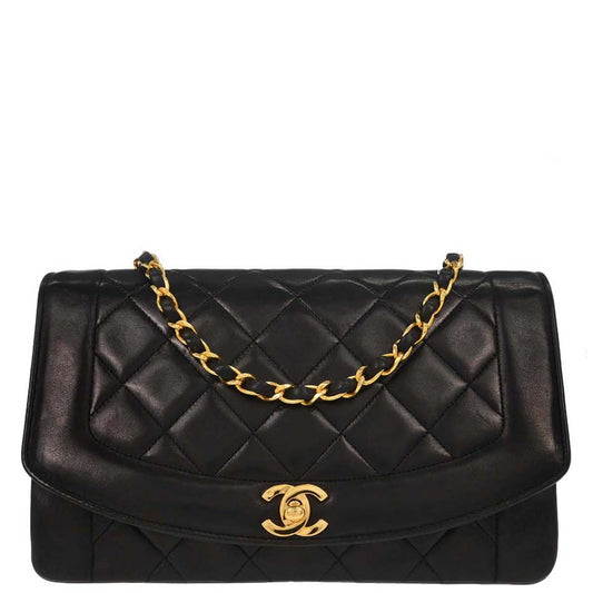 Chanel 1989-1991 Black Lambskin Medium Diana Shoulder Bag