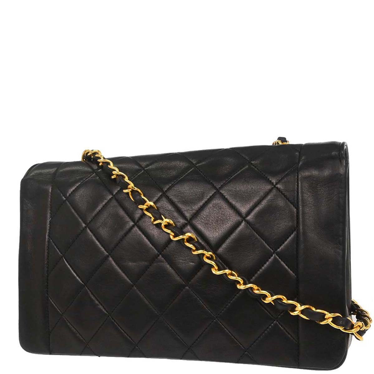 Chanel 1989-1991 Black Lambskin Medium Diana Shoulder Bag
