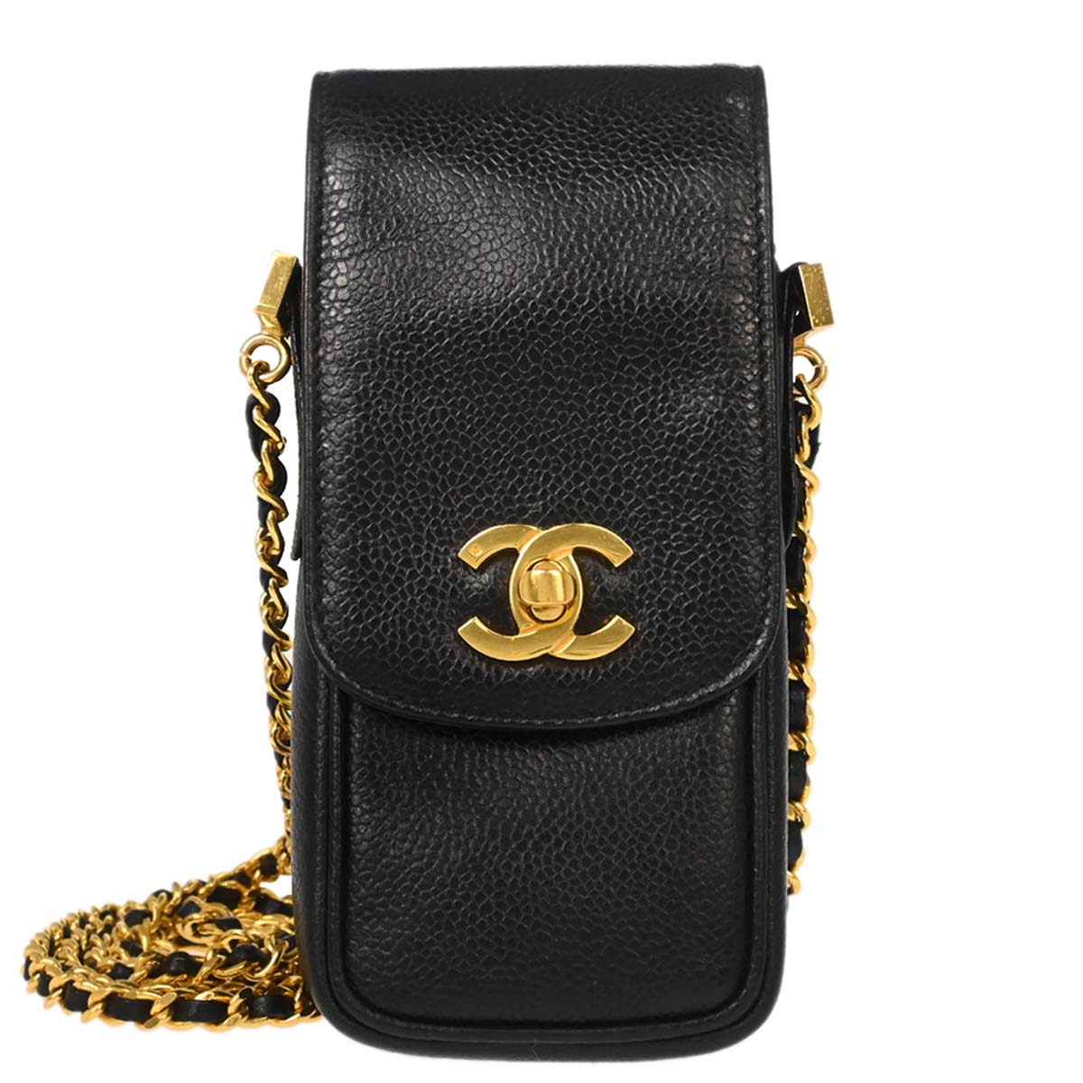 Chanel Black Caviar Skin Chain Shoulder Bag Pochette Phone Case