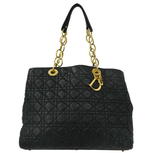 Christian Dior Black Lambskin Cannage Tote Handbag