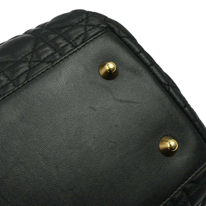 Christian Dior Black Lambskin Cannage Tote Handbag