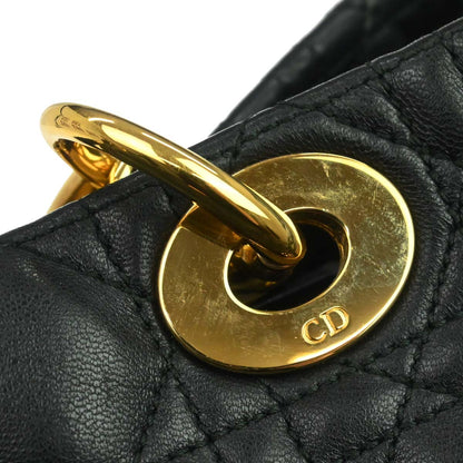 Christian Dior Black Lambskin Cannage Tote Handbag