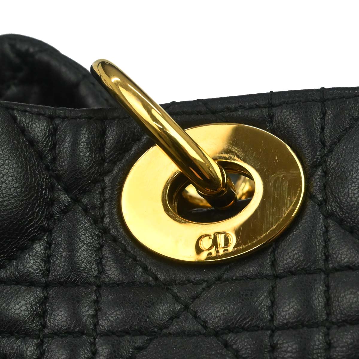 Christian Dior Black Lambskin Cannage Tote Handbag