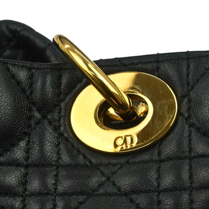 Christian Dior Black Lambskin Cannage Tote Handbag
