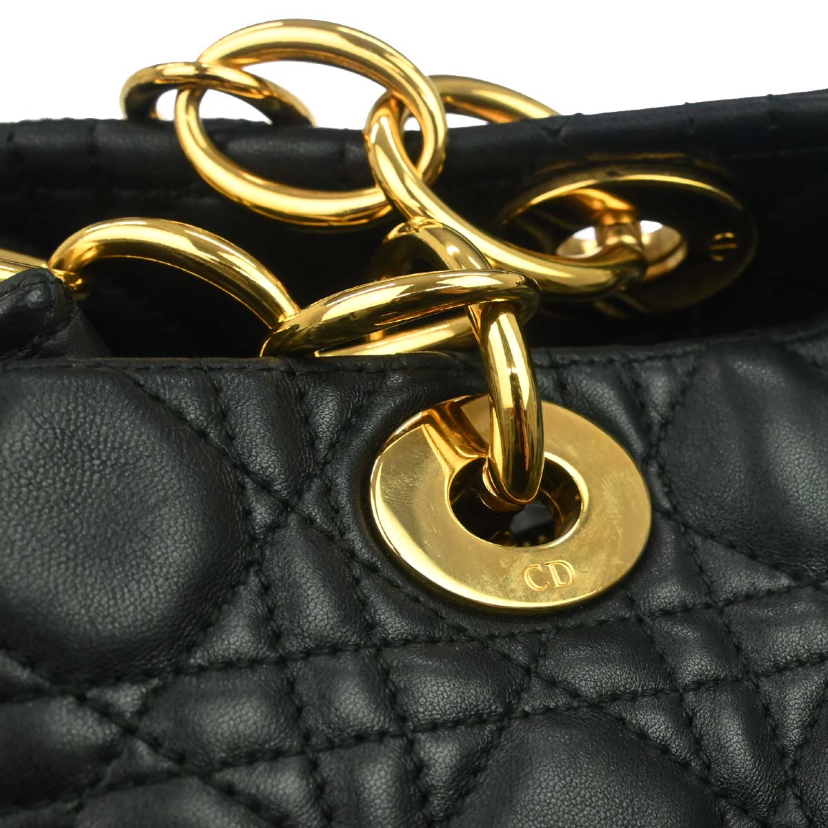Christian Dior Black Lambskin Cannage Tote Handbag