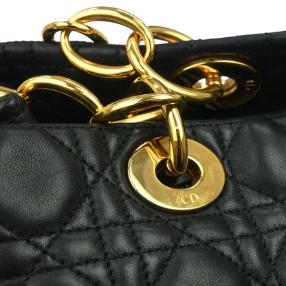 Christian Dior Black Lambskin Cannage Tote Handbag