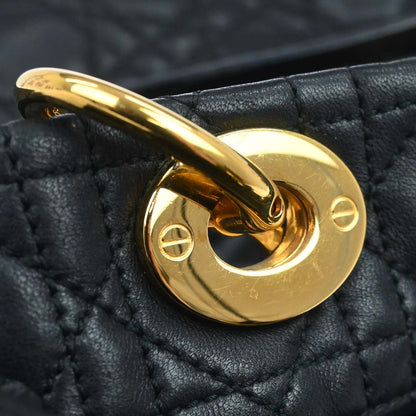 Christian Dior Black Lambskin Cannage Tote Handbag