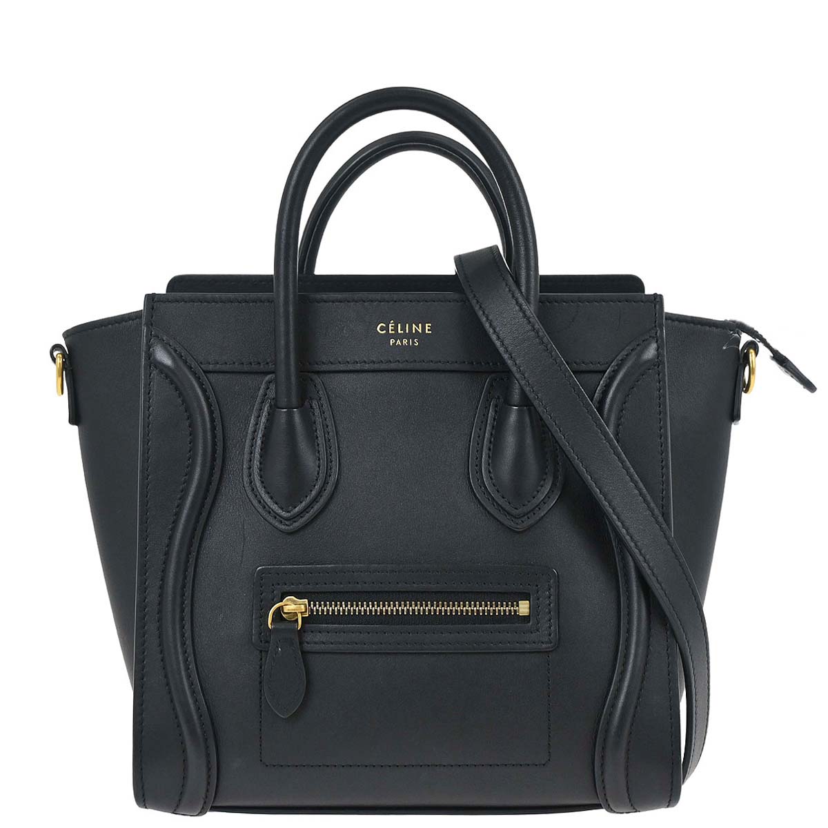 Celine Black Leather Nano Luggage Shoulder Tote Bag