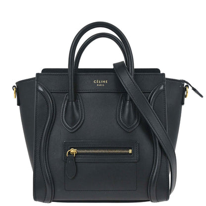 Celine Black Leather Nano Luggage Shoulder Tote Bag