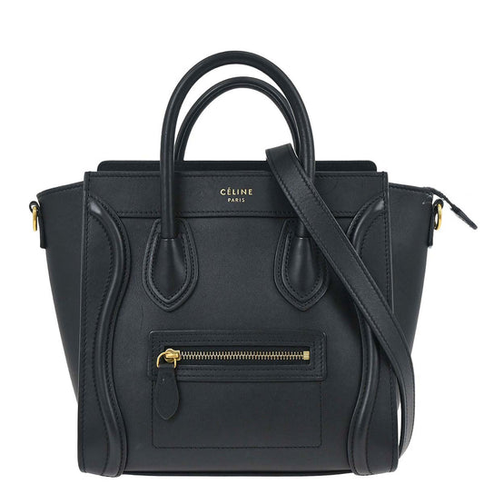 Celine Black Leather Nano Luggage Shoulder Tote Bag