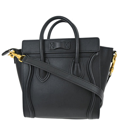 Celine Black Leather Nano Luggage Shoulder Tote Bag