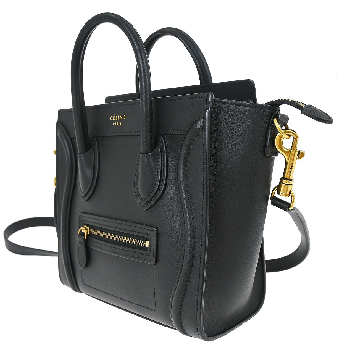 Celine Black Leather Nano Luggage Shoulder Tote Bag