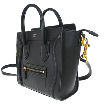 Celine Black Leather Nano Luggage Shoulder Tote Bag