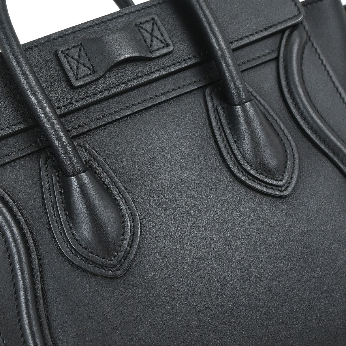 Celine Black Leather Nano Luggage Shoulder Tote Bag