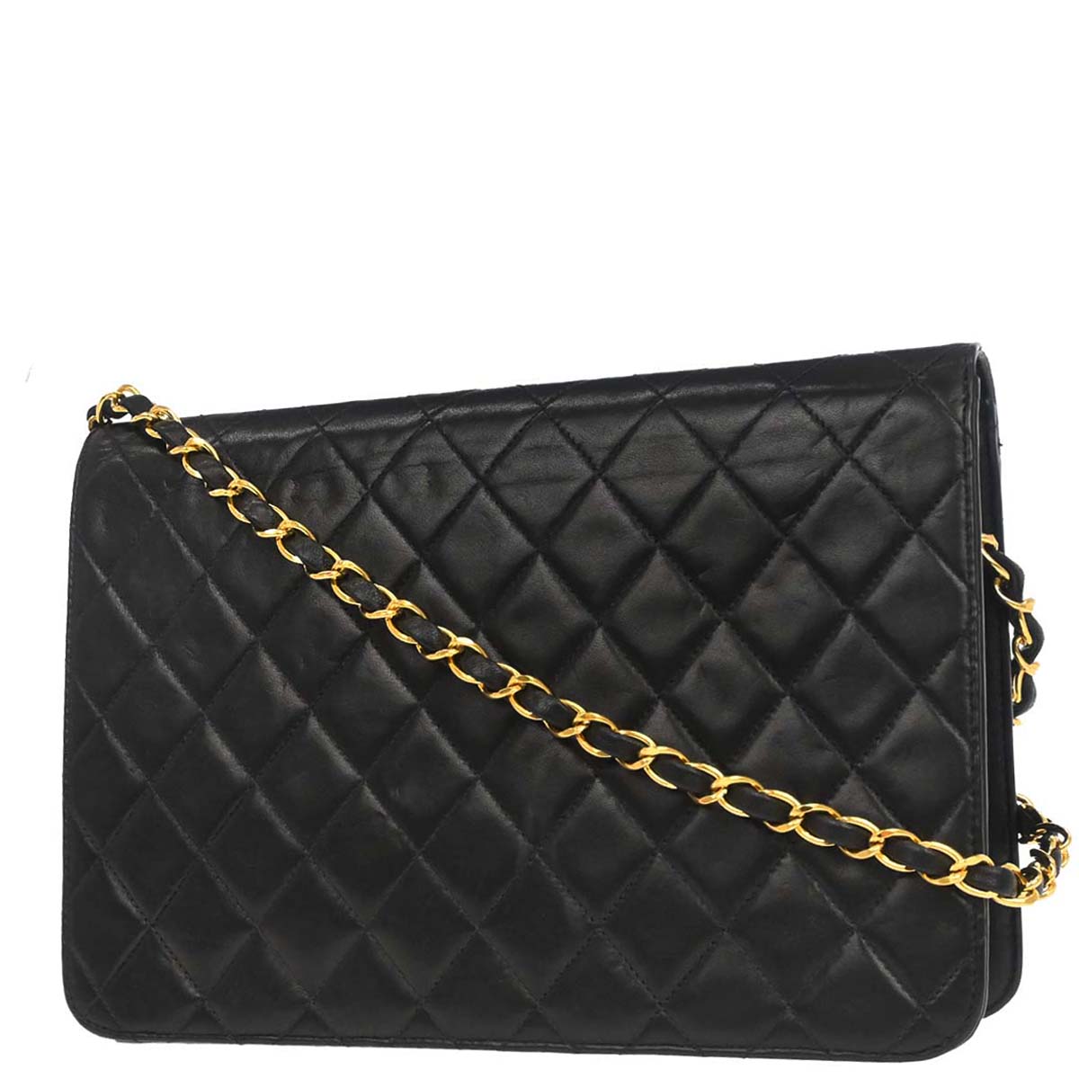 Chanel 1996-1997 Black Lambskin Pushlock Medium Half Flap Shoulder Bag