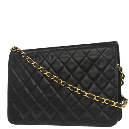 Chanel 1996-1997 Black Lambskin Pushlock Medium Half Flap Shoulder Bag