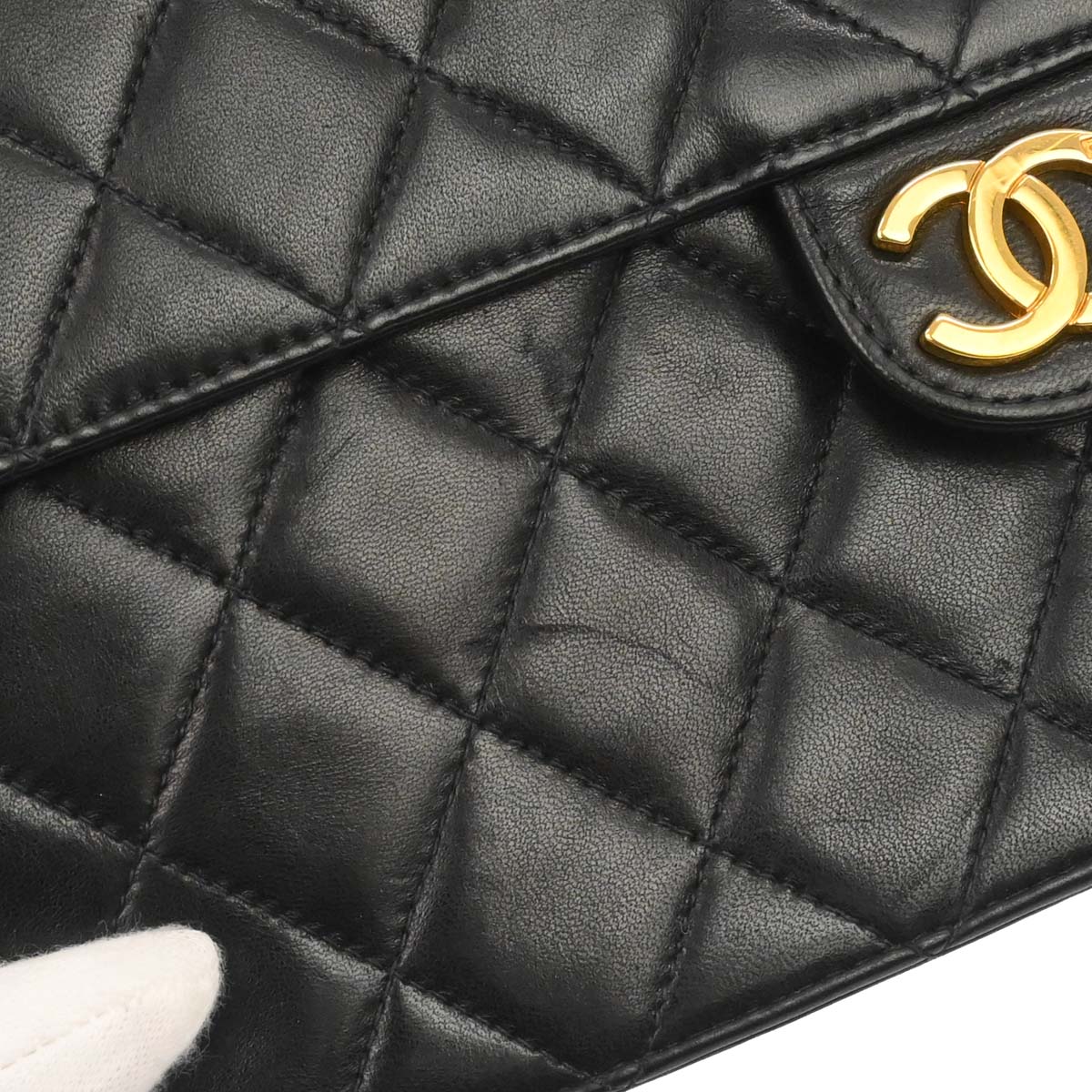 Chanel 1996-1997 Black Lambskin Pushlock Medium Half Flap Shoulder Bag