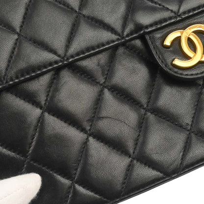 Chanel 1996-1997 Black Lambskin Pushlock Medium Half Flap Shoulder Bag