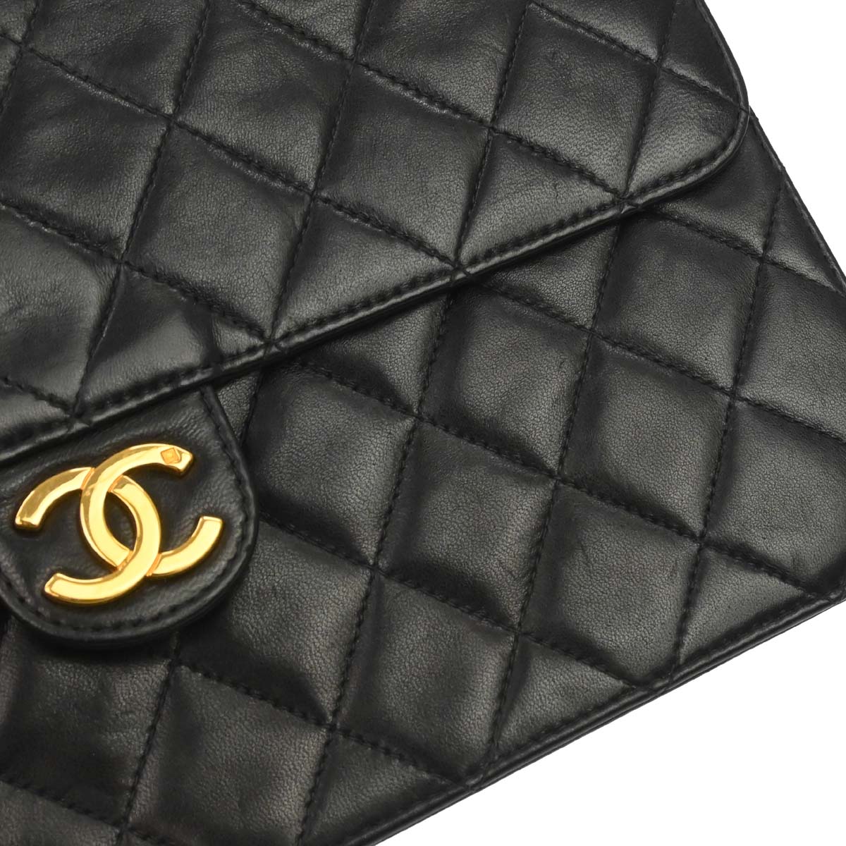 Chanel 1996-1997 Black Lambskin Pushlock Medium Half Flap Shoulder Bag