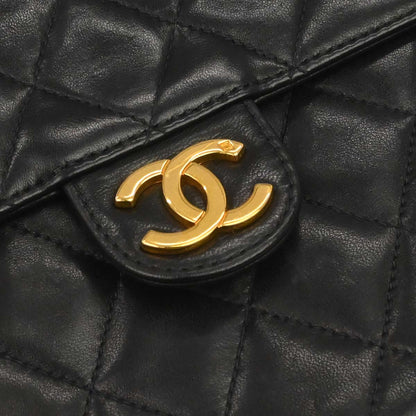 Chanel 1996-1997 Black Lambskin Pushlock Medium Half Flap Shoulder Bag