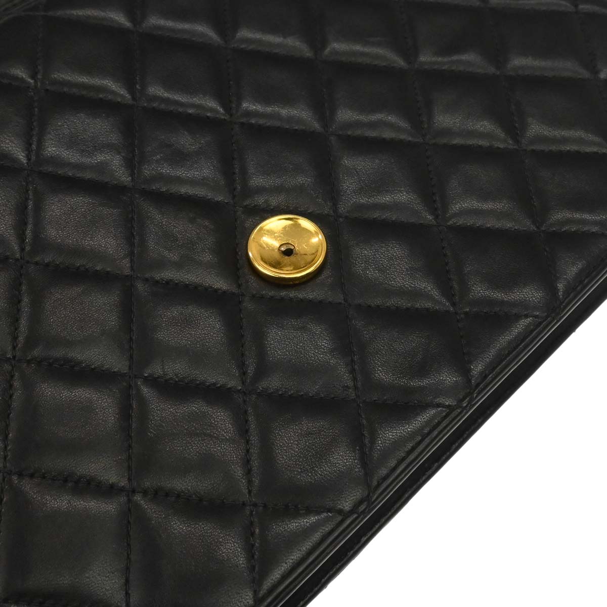 Chanel 1996-1997 Black Lambskin Pushlock Medium Half Flap Shoulder Bag