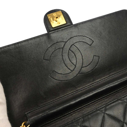 Chanel 1996-1997 Black Lambskin Pushlock Medium Half Flap Shoulder Bag