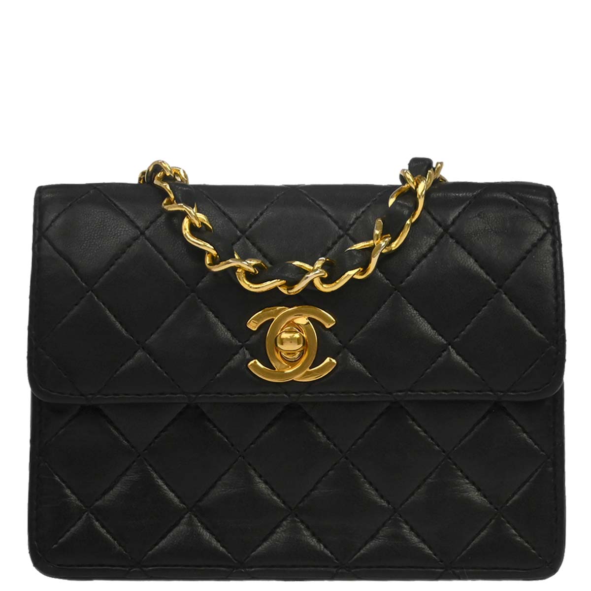 Chanel Black Lambskin Straight Flap Shoulder Bag