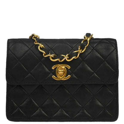 Chanel Black Lambskin Straight Flap Shoulder Bag
