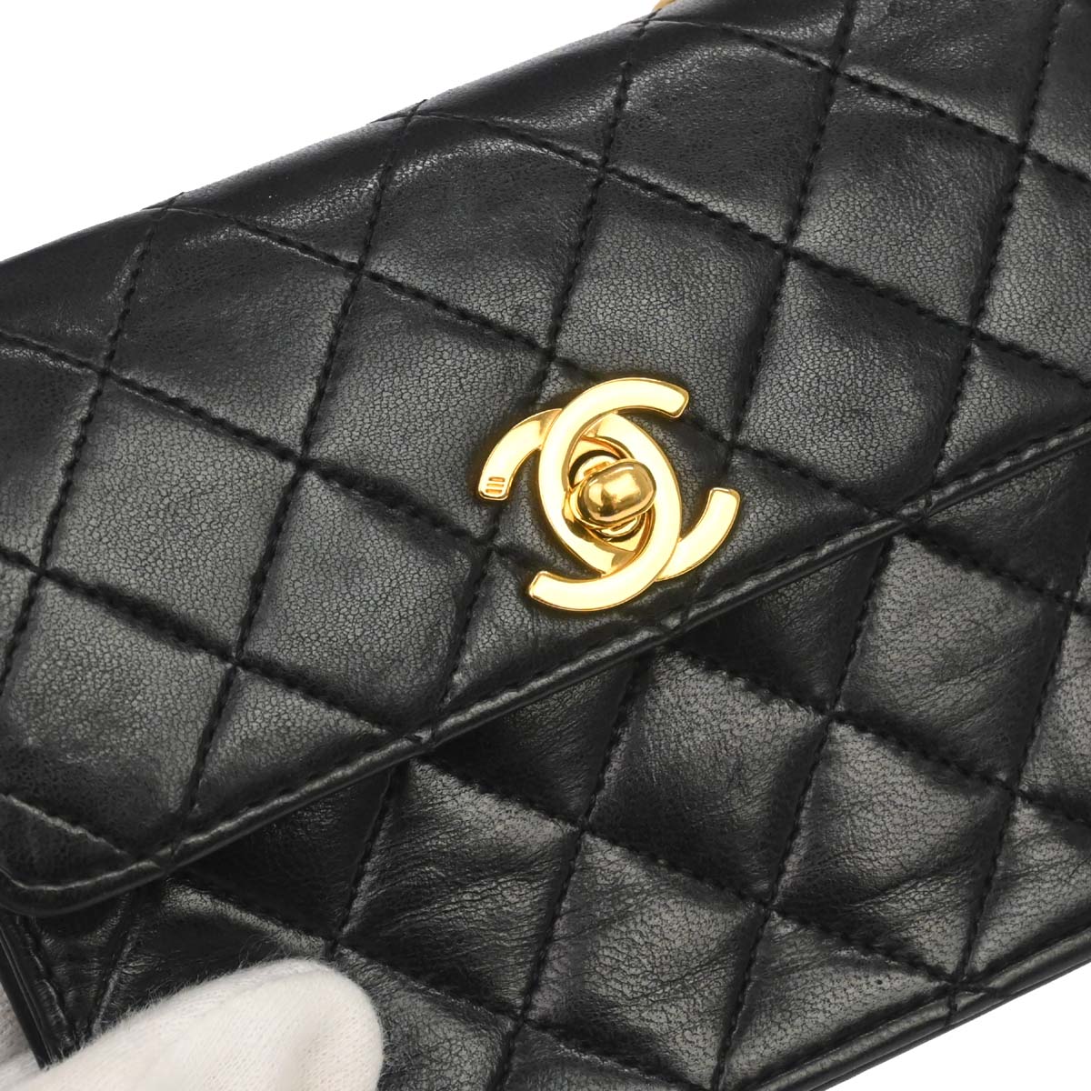 Chanel Black Lambskin Straight Flap Shoulder Bag