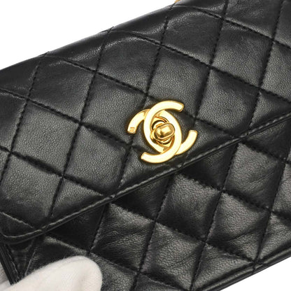 Chanel Black Lambskin Straight Flap Shoulder Bag