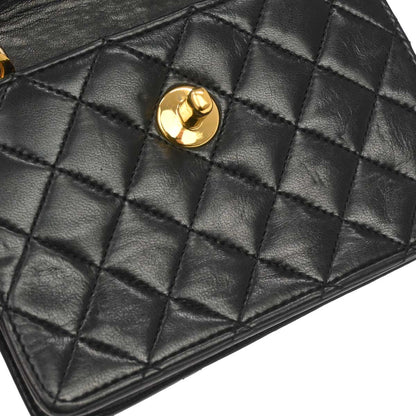 Chanel Black Lambskin Straight Flap Shoulder Bag