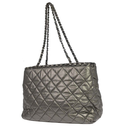 Chanel Metallic Silver Calfskin Chain Me Tote Handbag