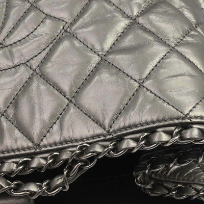 Chanel Metallic Silver Calfskin Chain Me Tote Handbag