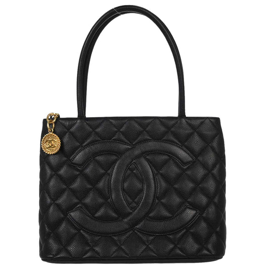 Chanel 2005-2006 Black Caviar Skin Medallion Tote Handbag
